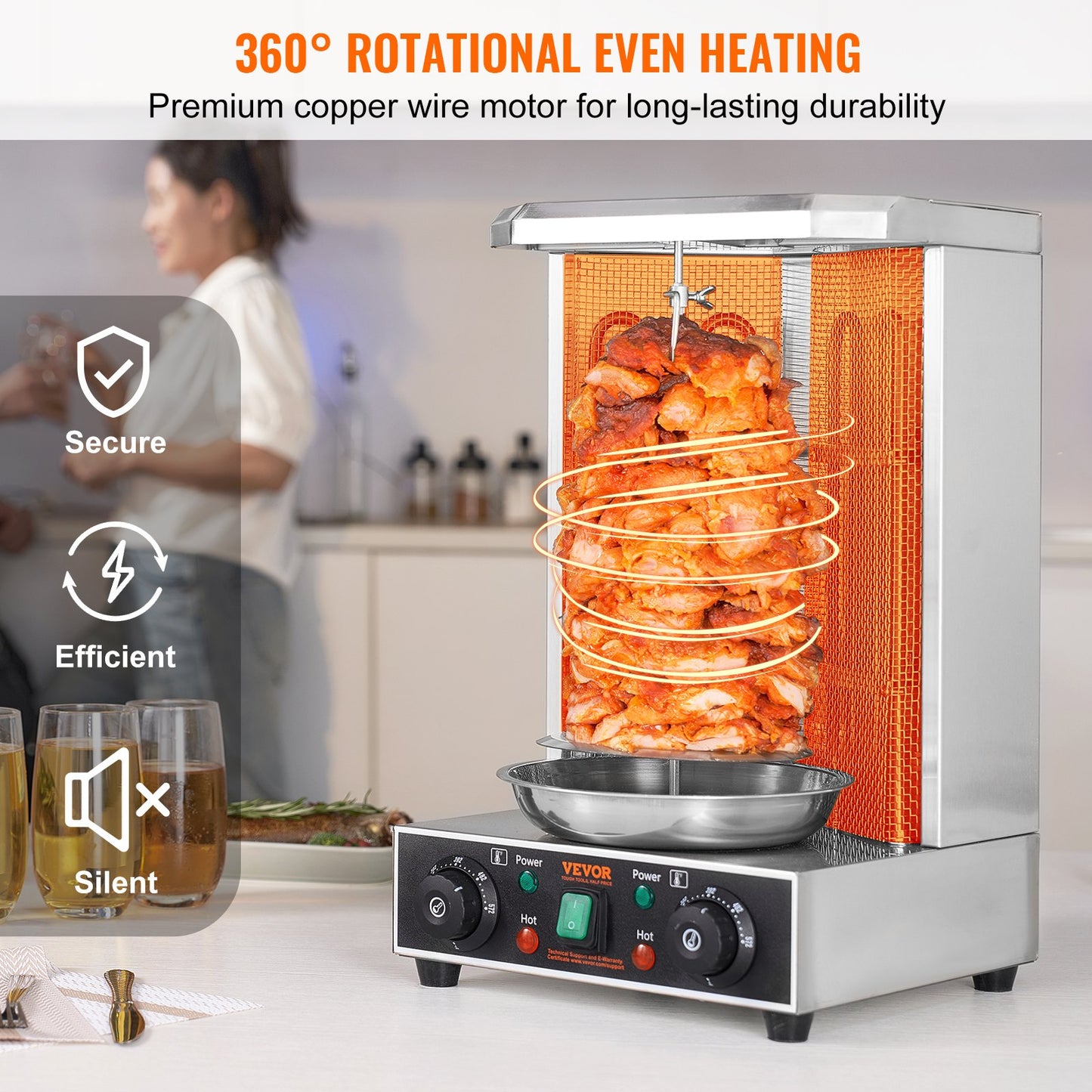 Shawarma Grill Machine, 13 Lbs Capacity, Chicken Shawarma Cooker Machine With 2 Burners, Electric Vertical Broiler Gyro Rotisserie Oven Doner Kebab Machine, For Home Restaurant Kitchen Parties