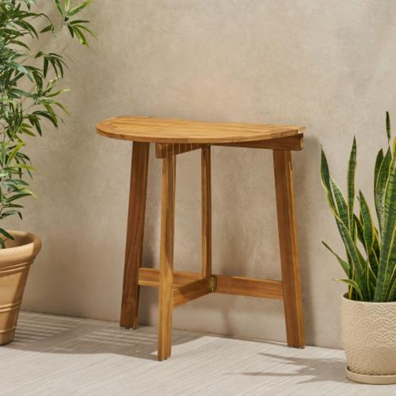 Outdoor Semi-circular Folding Acacia Wood Bistro Dining Table, Natural