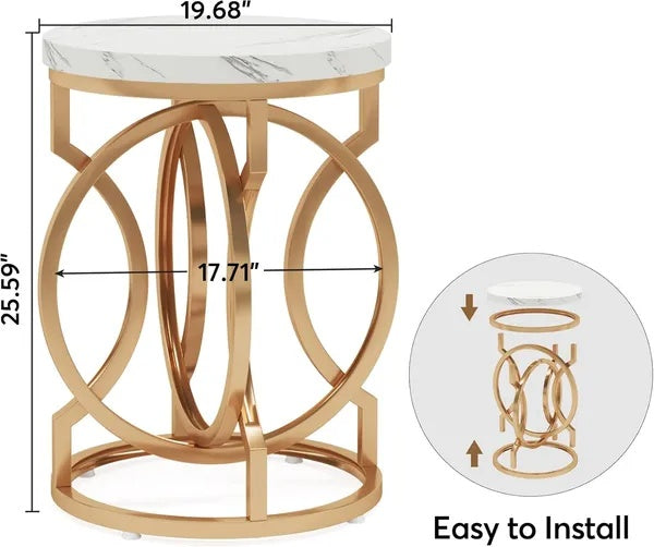 O Shaped Gold Metal Frame End Side Accent Table