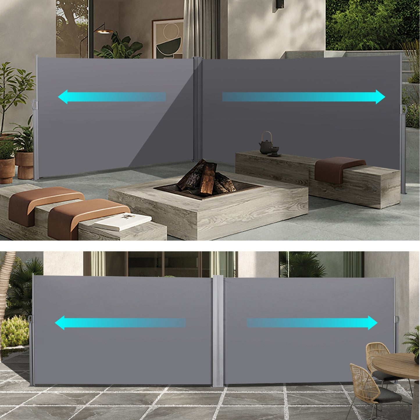 276 X 71Retractable Side Awning, Waterproof & UV-Resistant, Privacy Screen Divider Roll Up Balcony