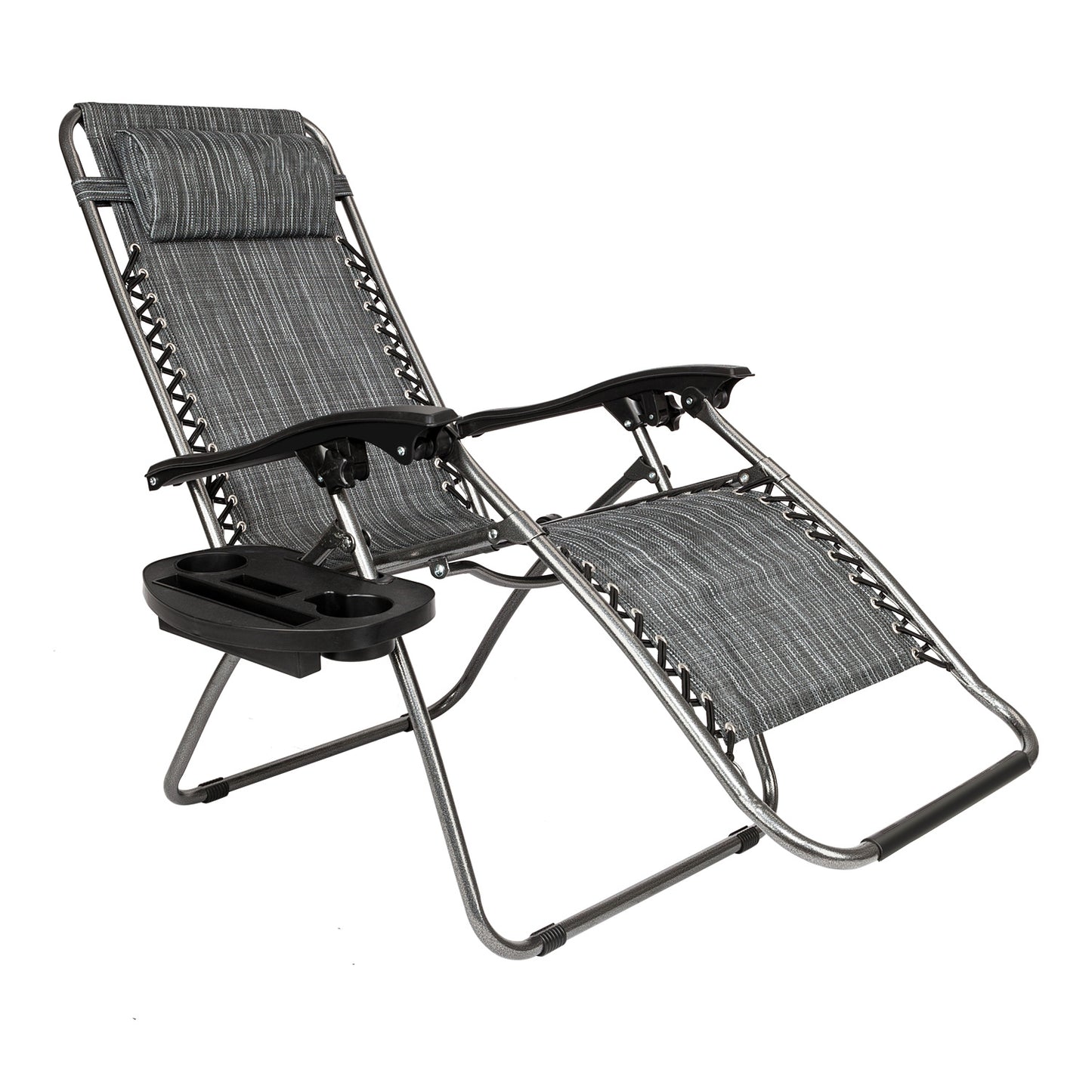 2pcs , Adjustable Folding Lounger With Pillow And Practical Tray For Deck, Terrace, Beach, Patio, Grey