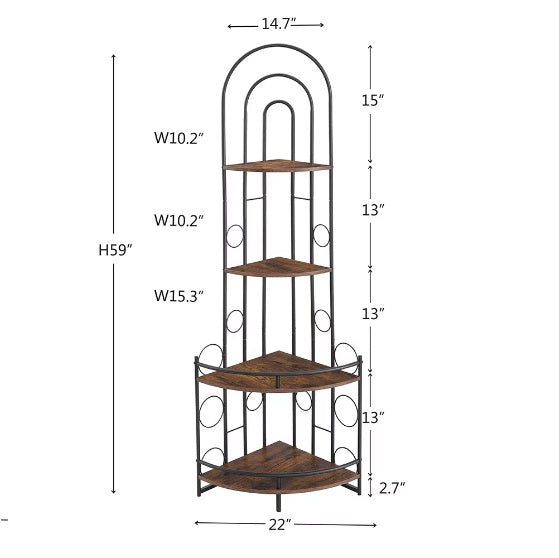 Corner Storage Shelf, 4 Tier Corner Bookshelves, Plant Shelf with Metal Frame, For Living Room, Kitchen, Home Office, Modern Style Plant Stand With Metal Frame