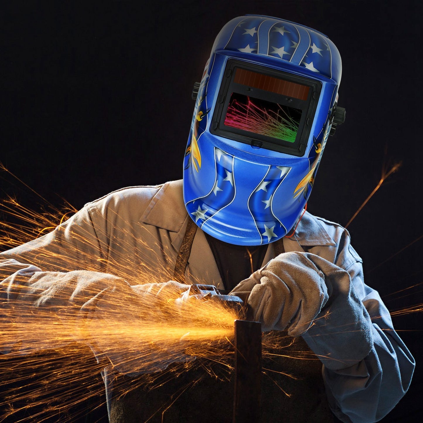 American Eagle Flag Welding Helmet Solar Powered Auto Darkening Hood With Adjustable Wide Shade Range 9-13 For Mig Tig Weld Grinding Welder Mask