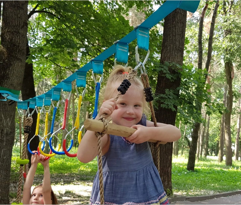 Wooden Rope Ladder For Kids With Ground Anchoring Lenght 2m Width 40cm Outdoor Or Indoor Climbing Rope Ladder For Ninja Slackline Backyard Playground Home Gym Park Treehouse