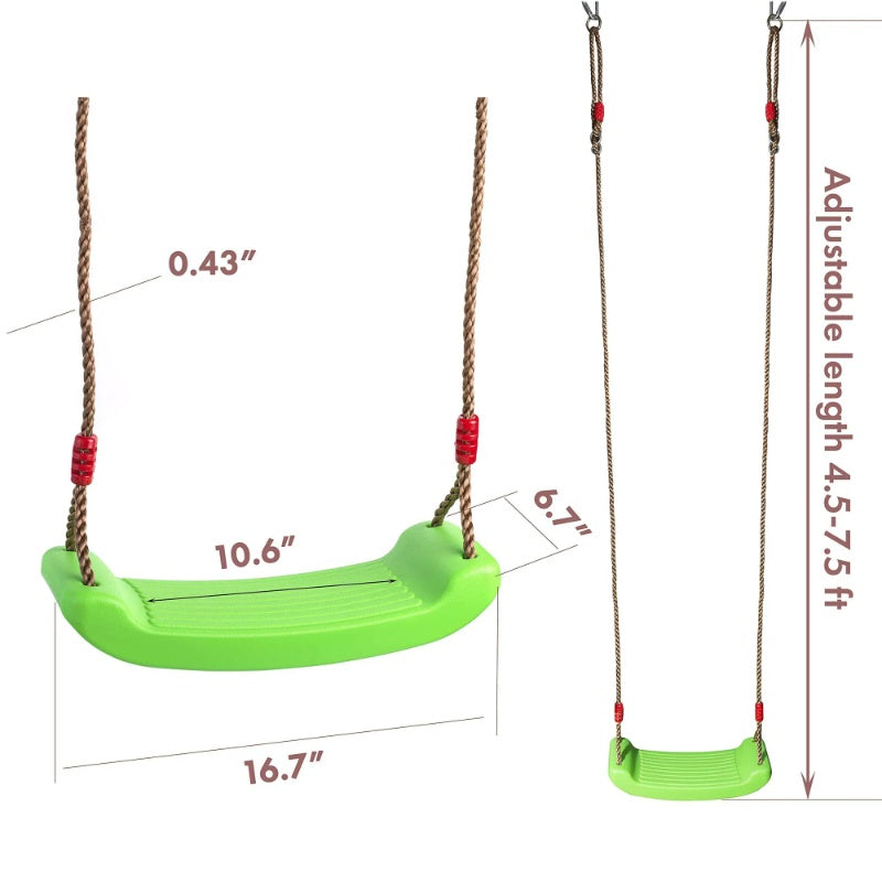 Swing Seat Green For Kids And Adults With Length Control Hinge 220lb 100kg Load Ninja Slackline Ready Triangle Carabiners Included Playground Swing Set Accessories Replacement