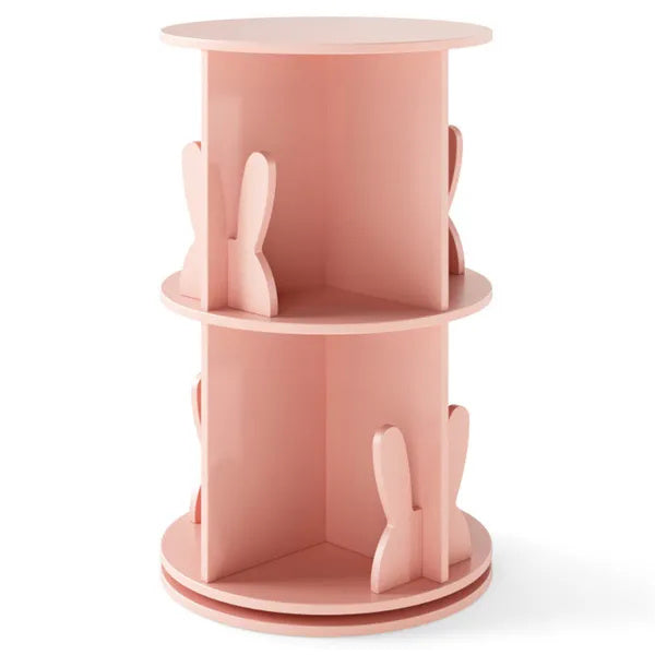 2-Tier Kids Rotating Bookshelf - Display For Books Toys, Bunny Baffles Child-Friendly Height, 22 Lbs Net Weight