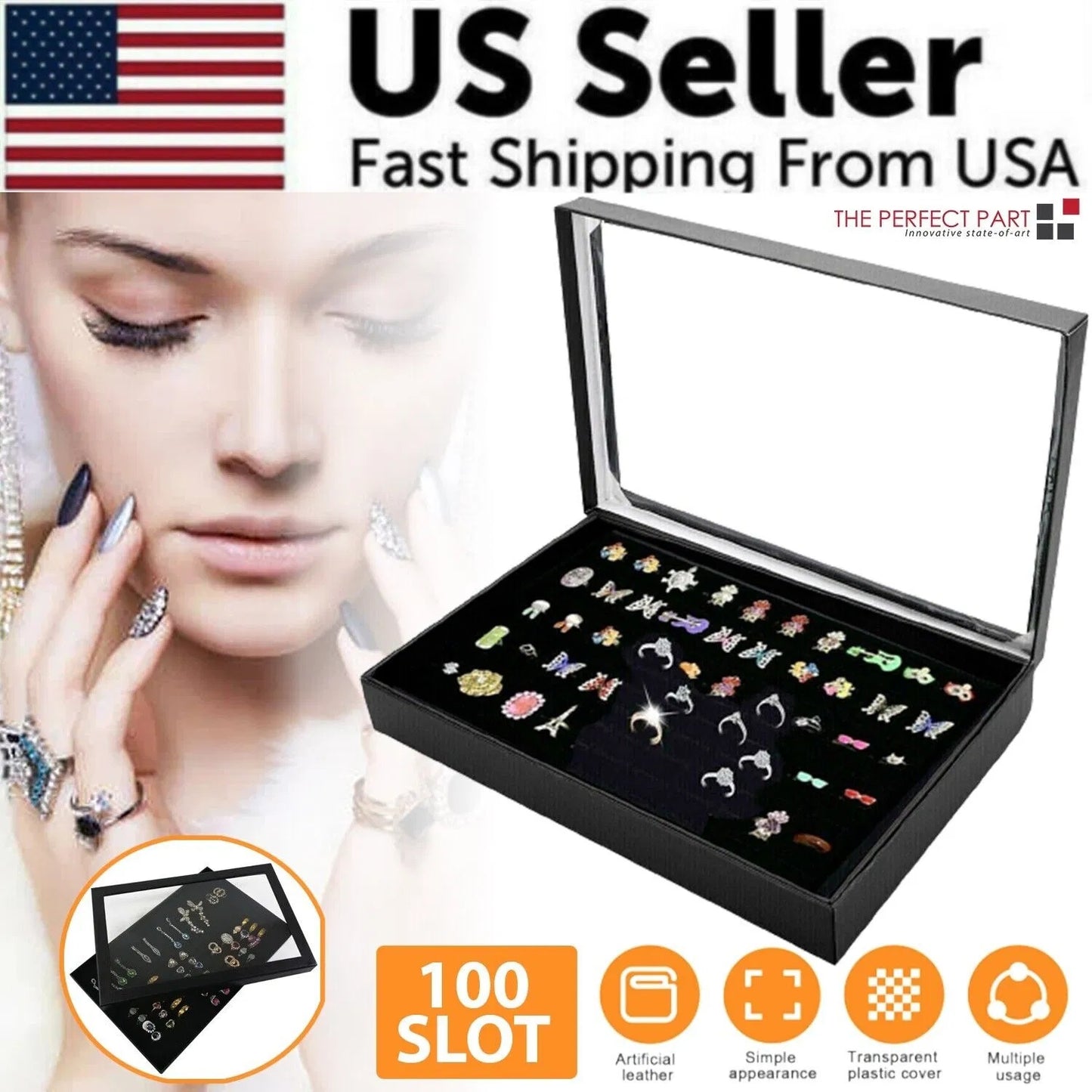 Slots Jewelry Ring Display Organizer Tray Holder Earrings Storage Box Case