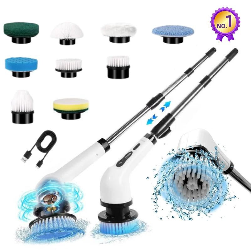 Electric Spin Scrubber - 9 Replacement Brush Heads, 3 Adjustable Sizes, 8000mAh Battery, Dual Speeds, Lightweight USB Handheld Design For Home Cleaning