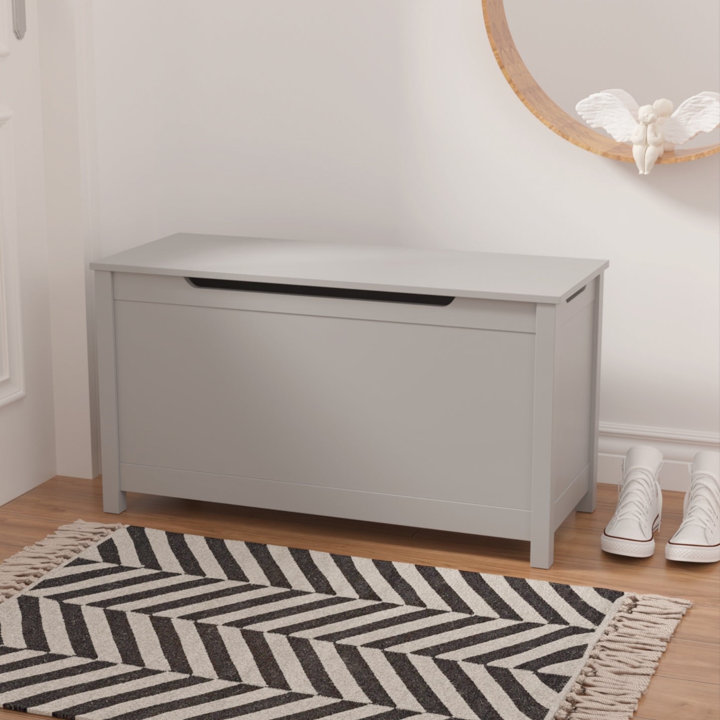 Kids Wooden Toy Box Storage With Safety Hinged Lid Gray