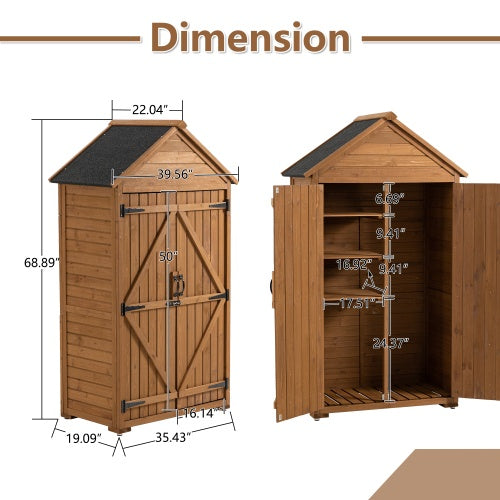 Outdoor Storage Cabinet, Garden Wood Tool Shed, Outside Wooden Shed Closet With Shelves And Latch For Yard 39.56x 22.04x 68.89