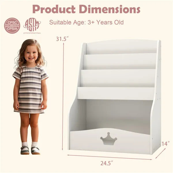 Kids 3-Tier Bookshelf & Toy Storage White - Open Compartment Hidden Back Space