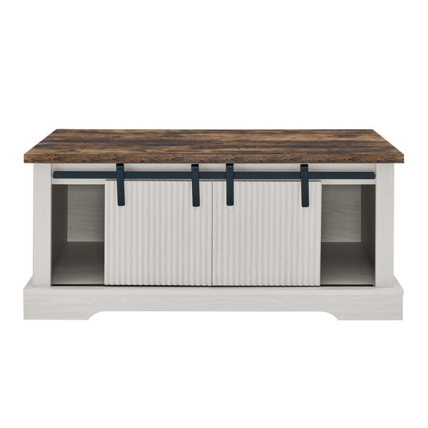 41.3 Inch Coffee Table With Storage And Sliding Wood Door, Farmhouse And Industrial Cocktail Table With Adjustable Shelves, Rectangular Rustic Living Room Table For Living Room Meeting Room