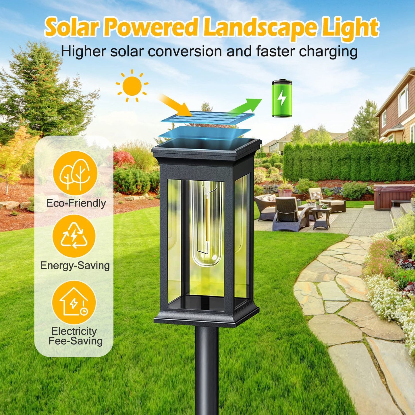 6Pack Solar Powered Stake Light Outdoor Decorative Landscape Lamp IP65 Waterproof Auto On Off Outdoor Light For Pathway Garden Yard Patio