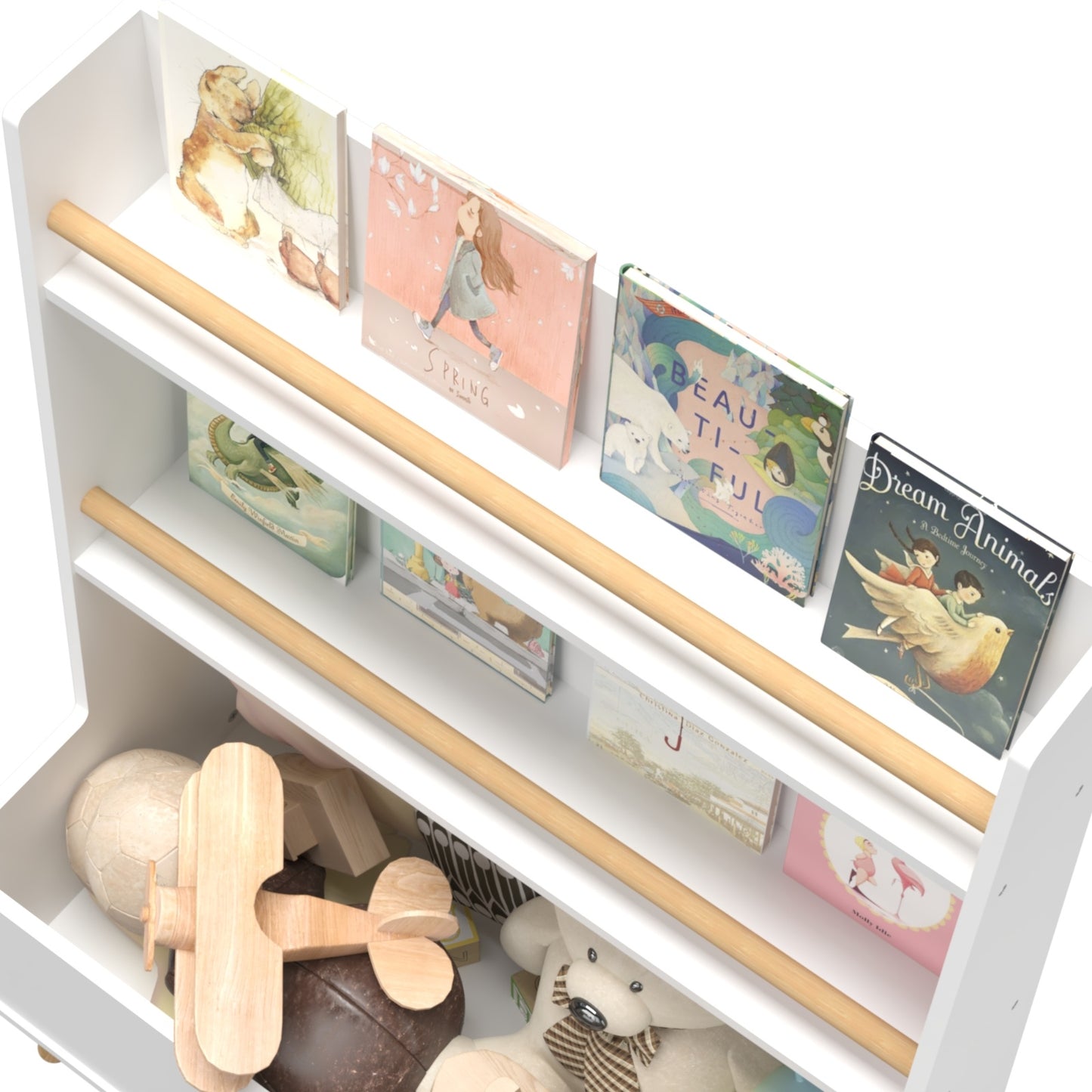 Kids Bookshelf & Magazine Rack - Toy Storage Cabinet Organizer, White
