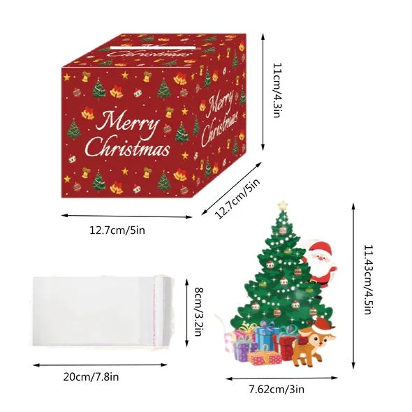 Christmas Surprise Money Box For Cash Bills Gift Pull Christmas Tree Card And Transparent Bags Money Holder For Christmas Birthday Party Supplies