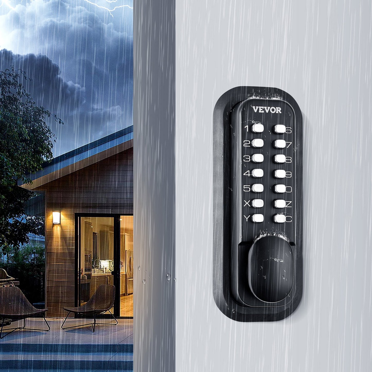 VEVOR Mechanical Keyless Entry Door Lock, 14 Digit Keypad, Outdoor Gate Door Locks Set With Surface-mounted Latch, Water-proof Zinc Alloy, Keypad And Knob, Easy To Install, For Garden, Garage, Yard