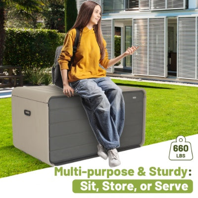 260 Gallon Plastic Deck Box, Large Patio Storage Box With Lock, Wheels Waterproof Lid For Outdoor Cushions, Garden And Pool Supplies Gray