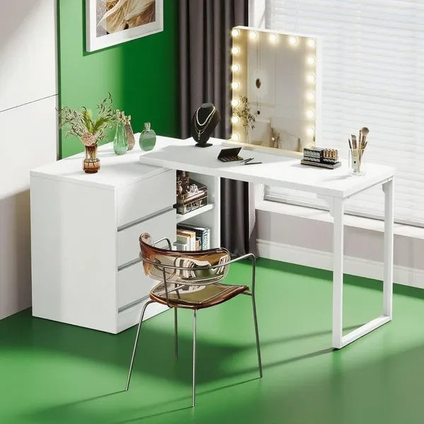 Stylish White Makeup Vanity With Drawers