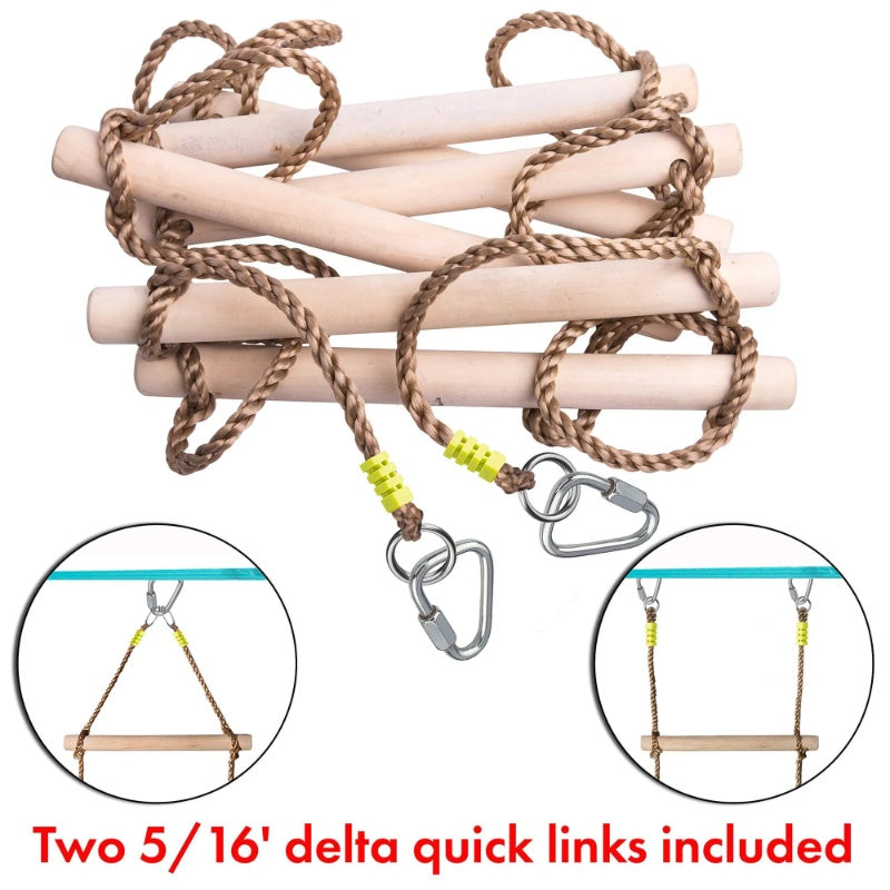 Wooden Rope Ladder For Kids With Ground Anchoring Lenght 2m Width 40cm Outdoor Or Indoor Climbing Rope Ladder For Ninja Slackline Backyard Playground Home Gym Park Treehouse