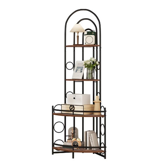 Corner Storage Shelf, 4 Tier Corner Bookshelves, Plant Shelf with Metal Frame, For Living Room, Kitchen, Home Office, Modern Style Plant Stand With Metal Frame
