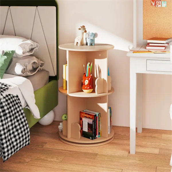 2-Tier Kids Rotating Bookshelf - Display For Books Toys, Bear Baffles Child-Friendly Height, 22 Lbs Net Weight