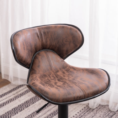 Swivel Barstool With Chrome Base Masaccio Weathered Upholstery Airlift Adjustable, Set Of 2, Brown