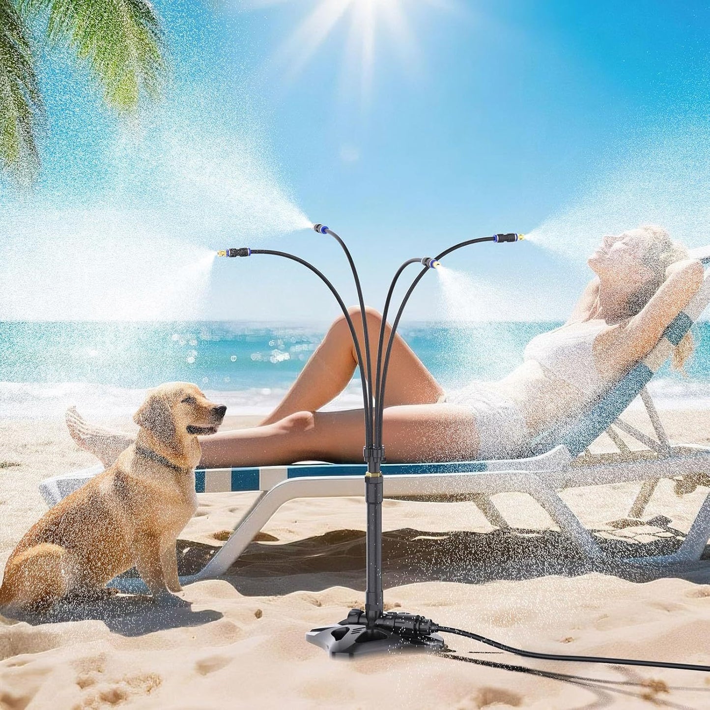 Outdoor Misting Cooling System Standing Patio Misting System, 8M Portable Mister System For Outdoor Garden BBQ Party Tanning Pool Beach Cooling Water Playing