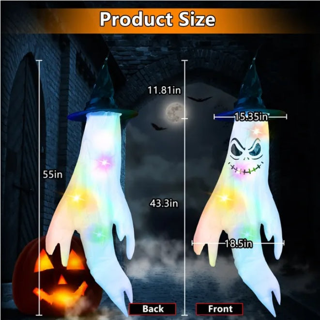 4Pcs Halloween Ghosts With Witch Hats Windsocks Hanging Decoration