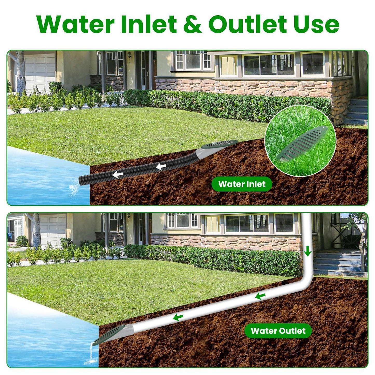 1Pc 4Inch Green Angled Yard Drainage Pipe With Sloped Grate Yard Drain Emitter For Sump Discharge Downspout Extensions Inlet Outlet Yard Drain Compatible With 4in Connections