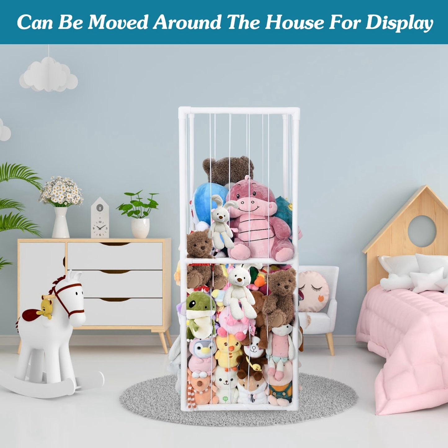 1Pc Stuffed Animal Storage PVC Plush Organizer Shelf Plush Stuffed Animal Holder Standing Kids Toy Storage Cage With Elastic Band For Nursery Play Room Bedroom