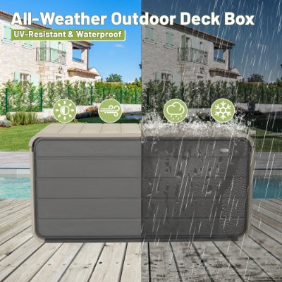 260 Gallon Plastic Deck Box, Large Patio Storage Box With Lock, Wheels Waterproof Lid For Outdoor Cushions, Garden And Pool Supplies Gray