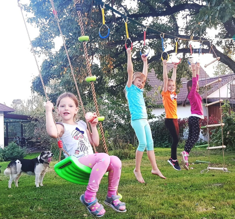 Swing Seat Green For Kids And Adults With Length Control Hinge 220lb 100kg Load Ninja Slackline Ready Triangle Carabiners Included Playground Swing Set Accessories Replacement