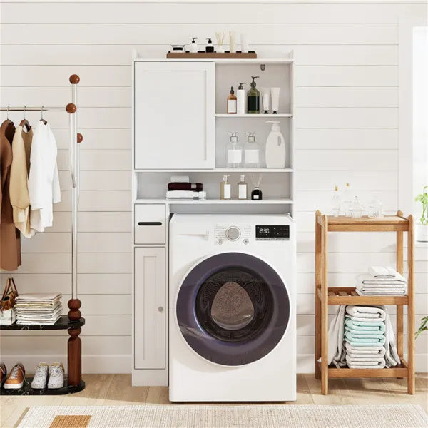 Over-The-Toilet Storage Cabinet White- 1 Top Shelf 2 Enclosed Cabinets Toilet Paper Holder,