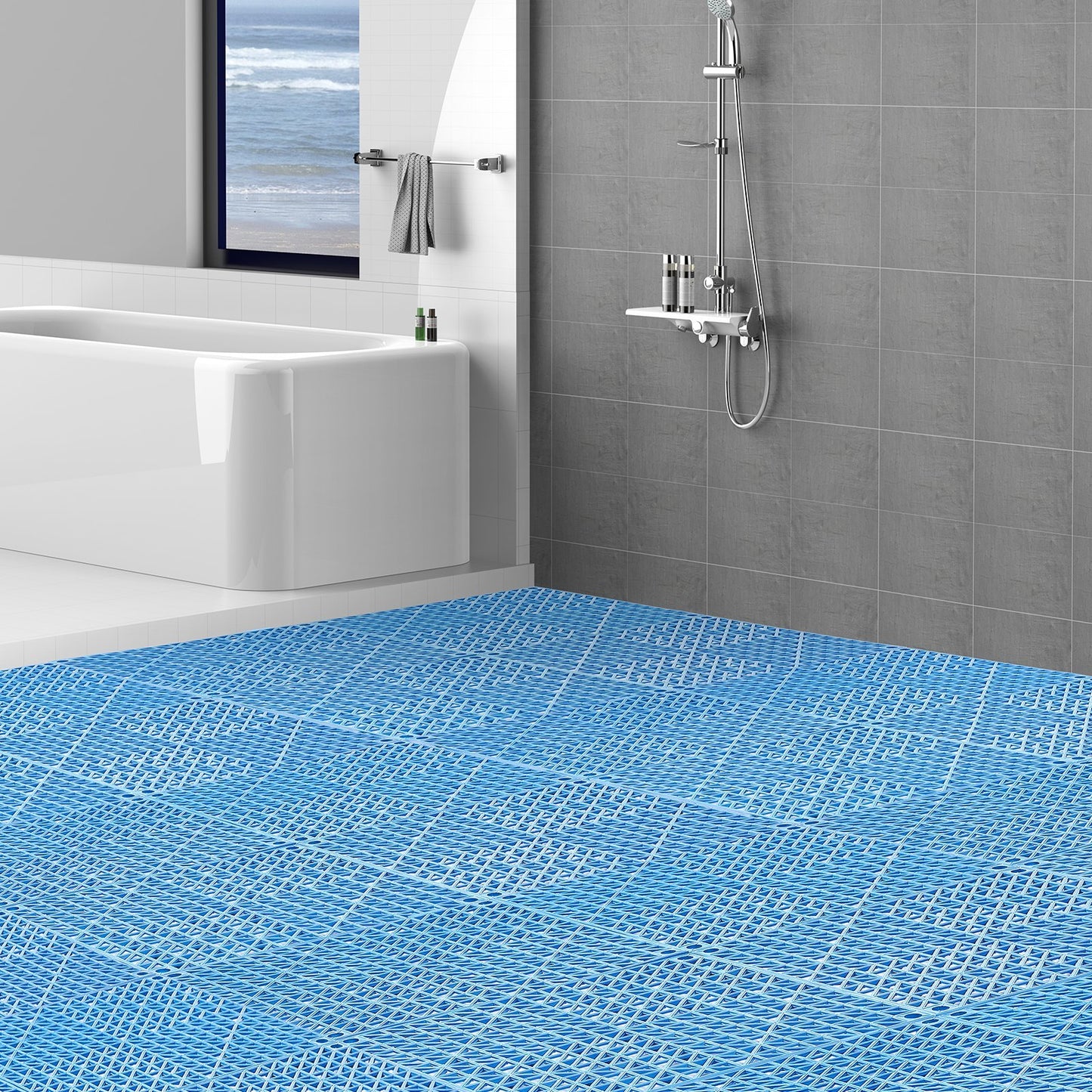 VEVOR Interlocking Tile 50PCS Blue, Drainage Tiles Splicing, PVC Interlocking Drainage Floor Tiles, Non-Slip Drainage Holes For Restroom, Bathroom, Kitchen, Pool, Wet Areas