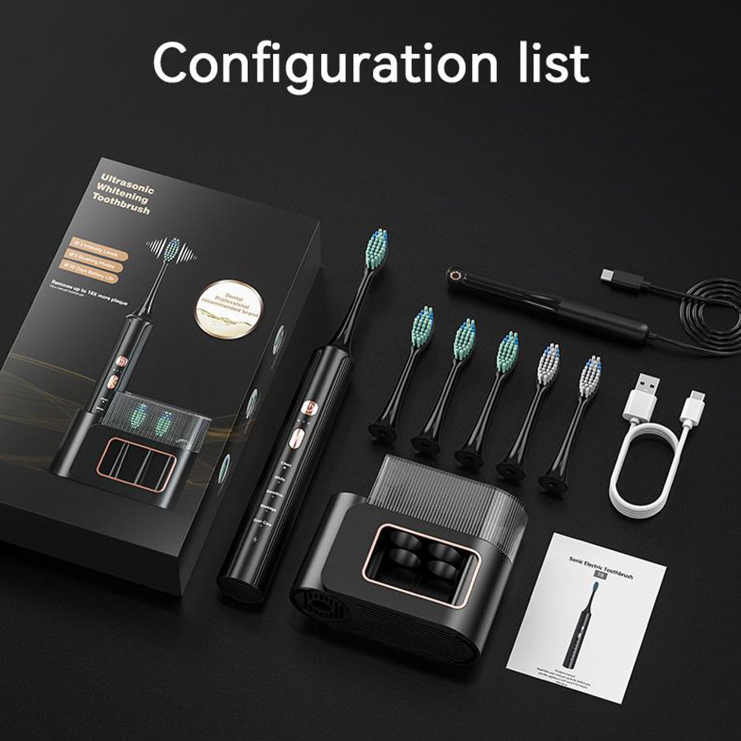Aquasonic Black Series Ultra Whitening Toothbrush ADA Approved Electric Toothbrush 8 Brush Heads And Travel Case, 40,000 VPM Electric Motor And Wireless Charging, 4 Modes With Smart Timer