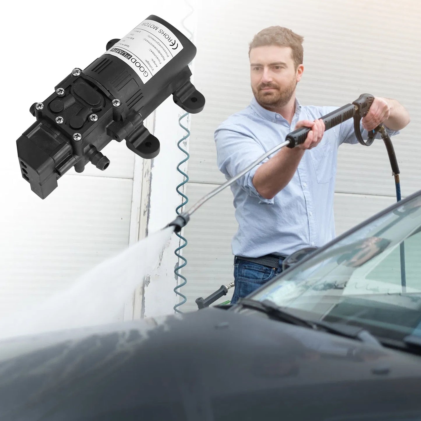 12V Water With 2 Hose Clamps 130PSI Self Priming Sprayer 70W Electric Diaphragm Water 6L Min For RV Camper Marine Boat