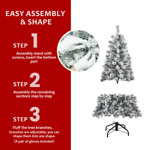 Artificial 4ft Flocked Christmas Tree With 233 PVC Branch Tips, Round Head, Foldable Base For Indoor Holiday Decorating