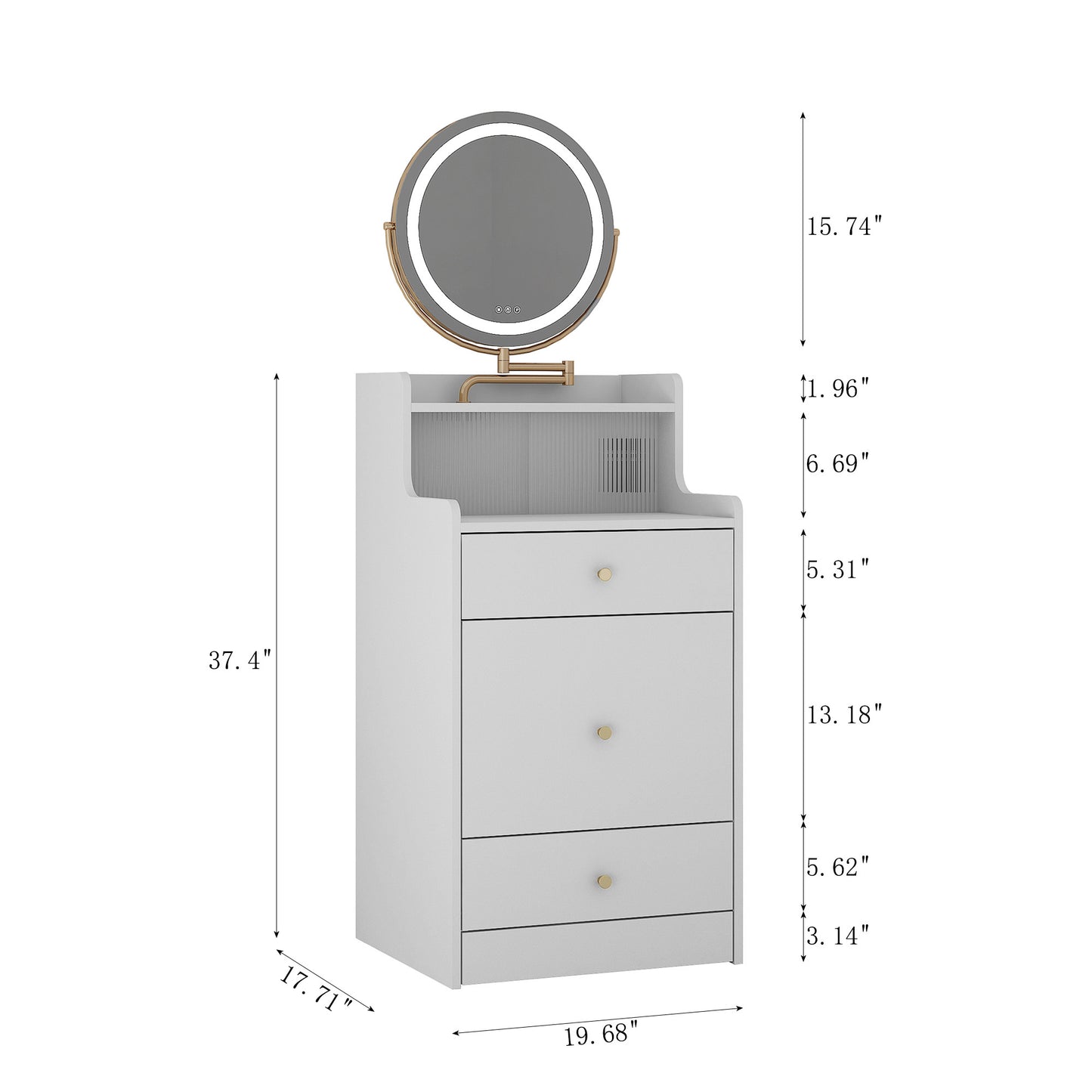 3 In 1 Vanity Desk With Mirror And Light ,Small Makeup Vanity Set With Charging Station, With 2 Drawers And Open Storage Space, With Upholstered Stool, Compact Dressing Table Writing Desk For Small Sp
