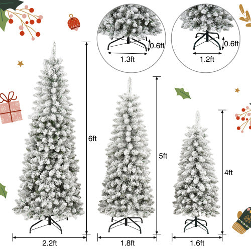 3 Pcs Flocked Artificial Christmas Tree Set With Lights, 4ft 5ft 6ft Christmas Snow Tree Set, Christmas Decor
