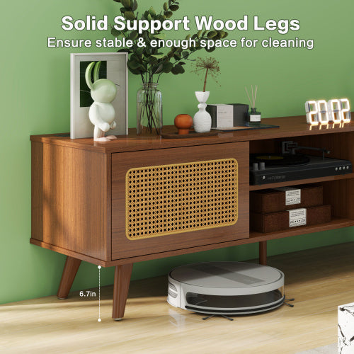 Mid Century Modern Rattan TV Stand Entertainment Cabinet