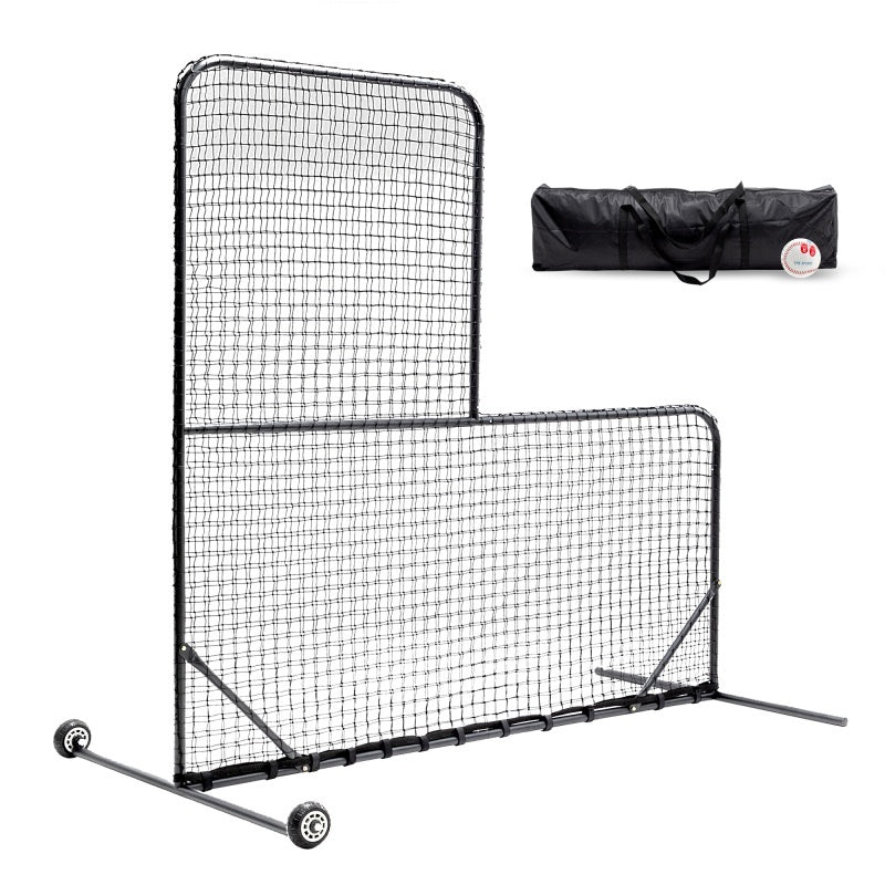 Portable Type Baseball Hitting Cage Net, Wheeled Baseball Pitching Net 84 Inches High X 84 Inches Wide, With 42 Inches X 42 Inches Opening, Including Tote Bag