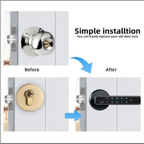 Tuya Fingerprint Door Lock With Lock Smart Fingerprint Door Handle With App Control And Key Biometric Door Lock, Fingerprint Door Lock For Bedroom, Front Door, Home, Apartment, Office And Garage Black