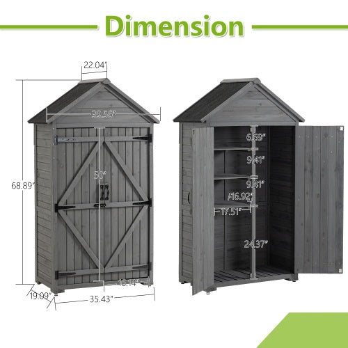Outdoor Storage Cabinet, Garden Wood Tool Shed, Outside Wooden Shed Closet With Shelves And Latch For Yard 39.56x 22.04x 68.89