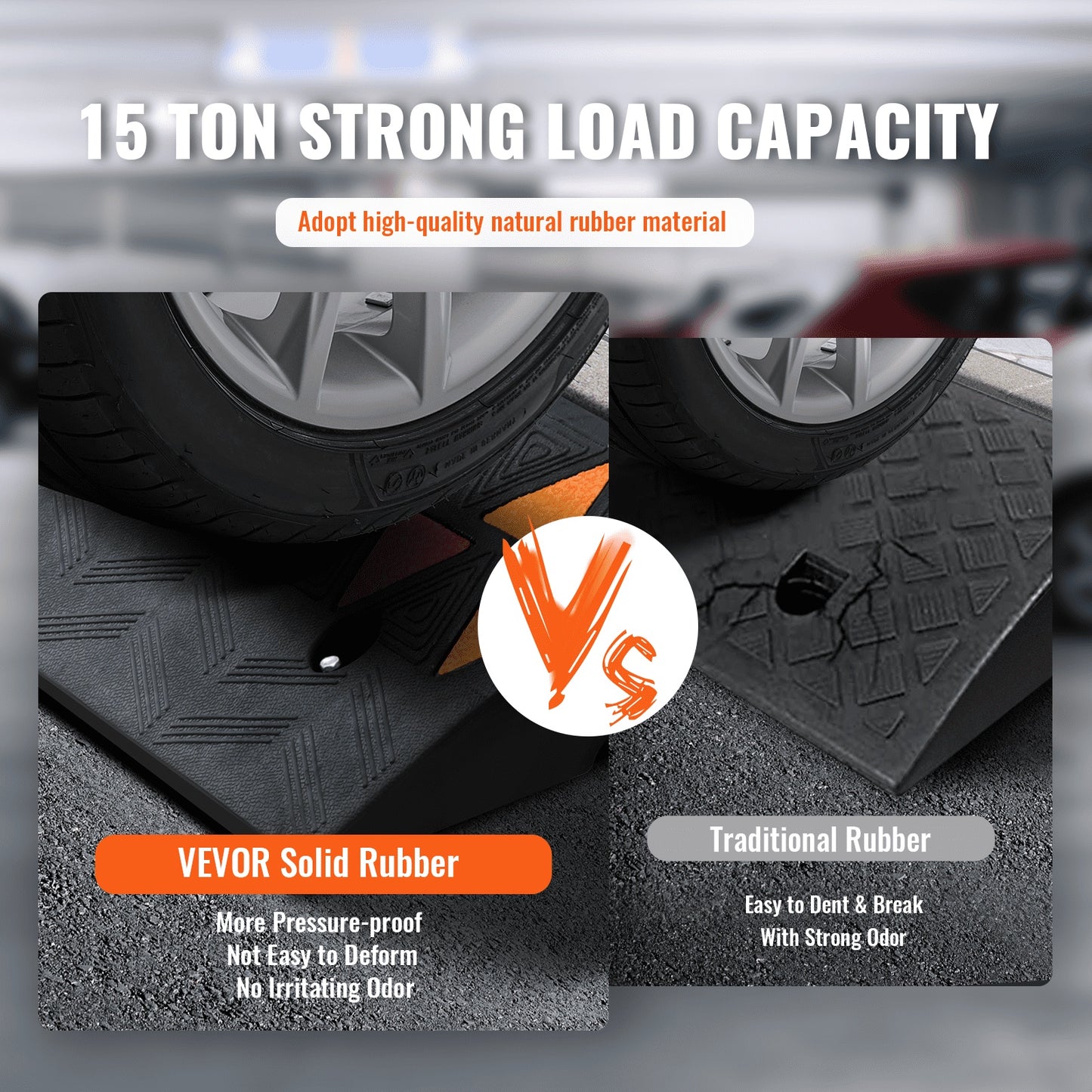 VEVOR Rubber Curb Ramp Rise Height Sidewalk Curb Ramp, Driveway Ramp For Curb, 15T Heavy Duty Rubber Ramp For Forklifts, Trucks, Buses, Cars, Wheelchairs, Bikes