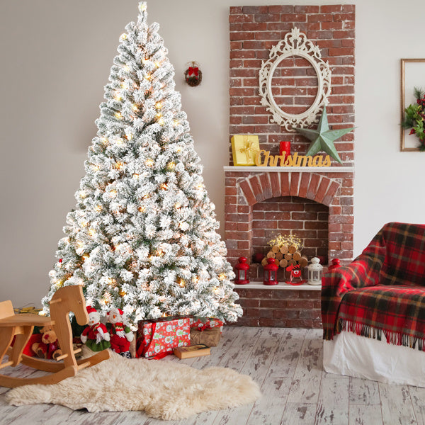 Artificial 7ft Flocked Christmas Tree With 1022 PVC Branch Tips, 350L Warm White Led, Round Head, Foldable Base For Indoor Holiday Decorating