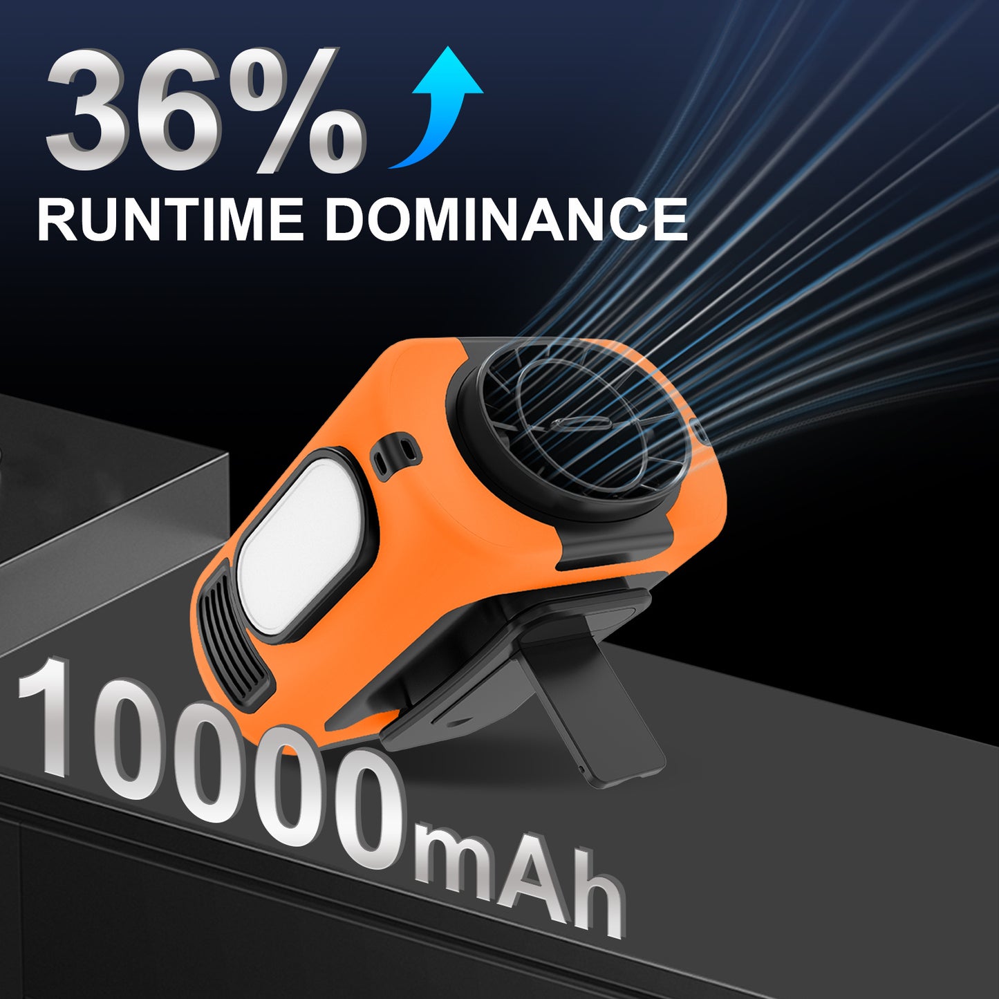 16, 000 Rpm 10000mAh Portable Waist Fan, Clip On Wearable Belt Personal Fan, Rechargeable Battery Powered, With 5 Speed Levels And A Flashlight, Suitable For Outdoor Camping And Traveling Orange