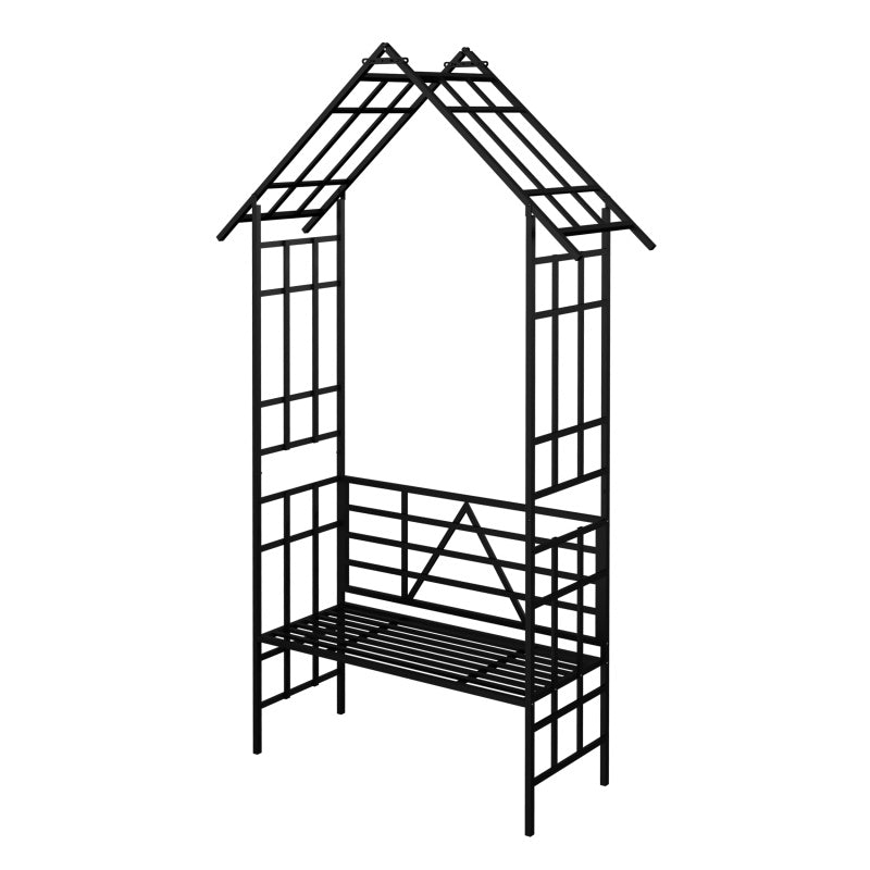 Metal Garden Arch, With Benches That Can Be Converted Into Flower Racks, Climbing Plants To Support Rose Arches, Outdoor Black