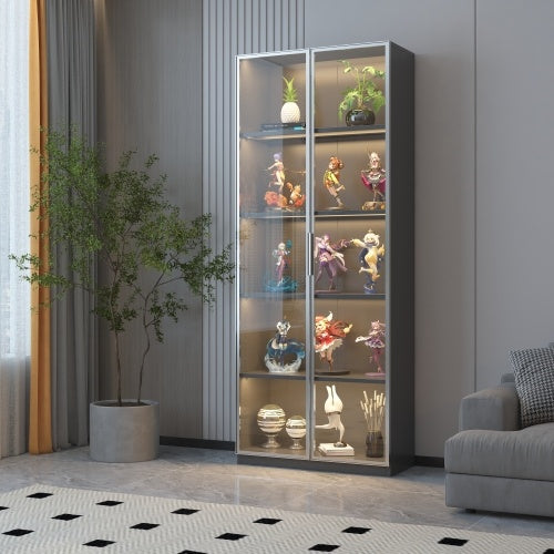 Best Selling New Design Double Door Metal Glass Display Cabinet With Living Room Light Strip