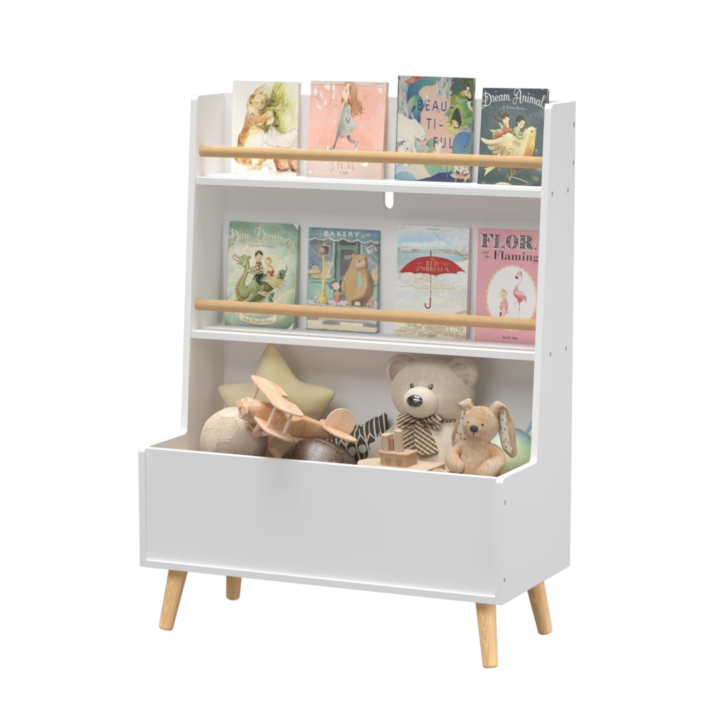 Kids Bookshelf & Magazine Rack - Toy Storage Cabinet Organizer, White