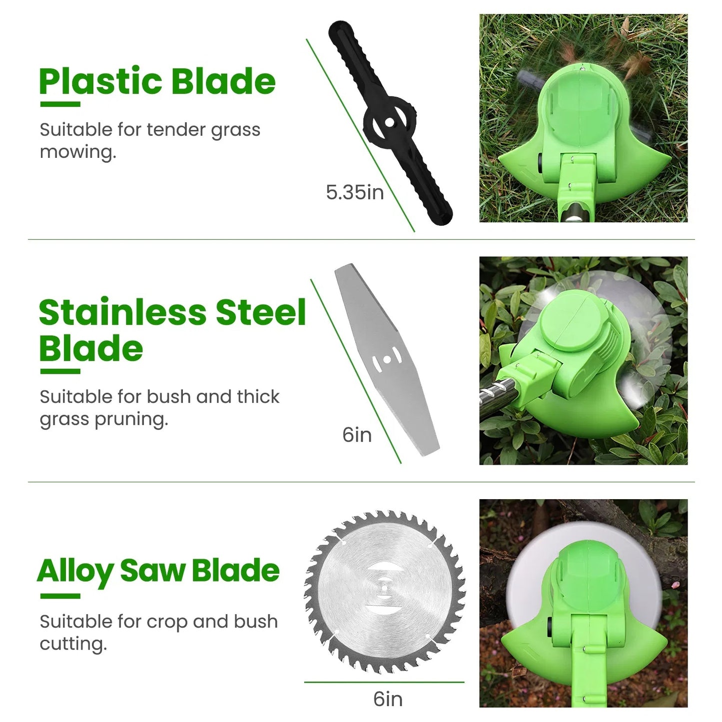 24V 300W Cordless Grass Trimmer Rechargeable Lawn Mower 18000M Min Weed Cutter With Saw Blade 2 Stainless Steel Blades 10 Plastic Blades 2 Rechargeable Batteries Goggles Gloves